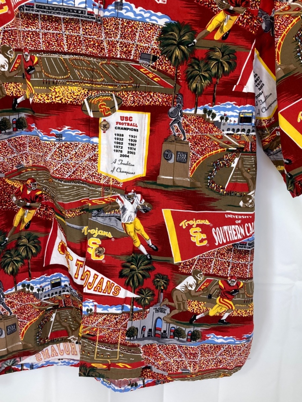 Reyn Spooner Team Trojan USC Trojans Button Down Shirt Red Stadium Images Sz XS - Picture 7 of 13